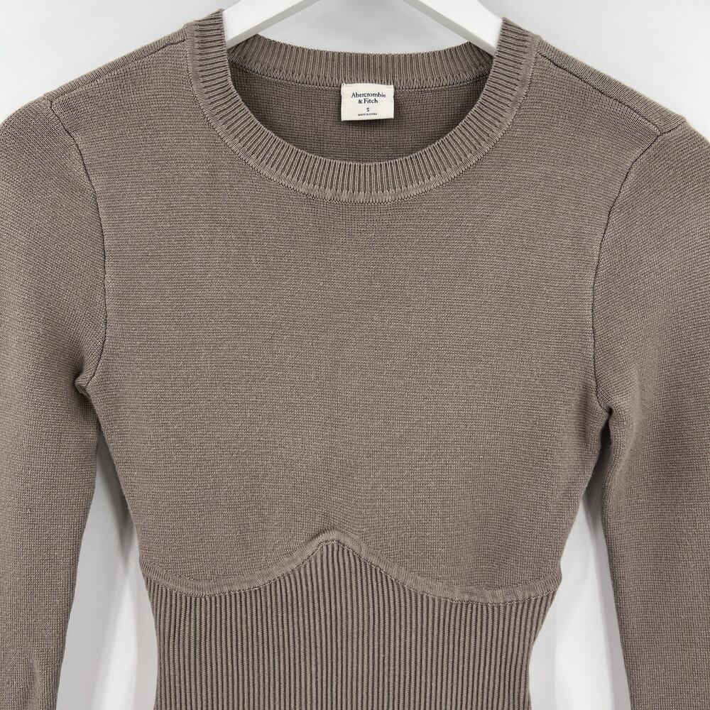 Abercrombie & Fitch Taupe Crew Neck Corset Sweater Bodysuit Stretch Size Small - Picture 4 of 10